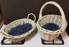 Large Easter Basket LOT of 2 VTG Oval Woven Wicker Painted Distressed White