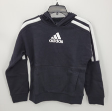 Adidas Hoodie Boys Youth Medium Black White Center Logo Hooded Sweatshirt