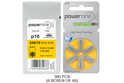 360-Pack Size p10 PowerOne Hearing Aid Batteries