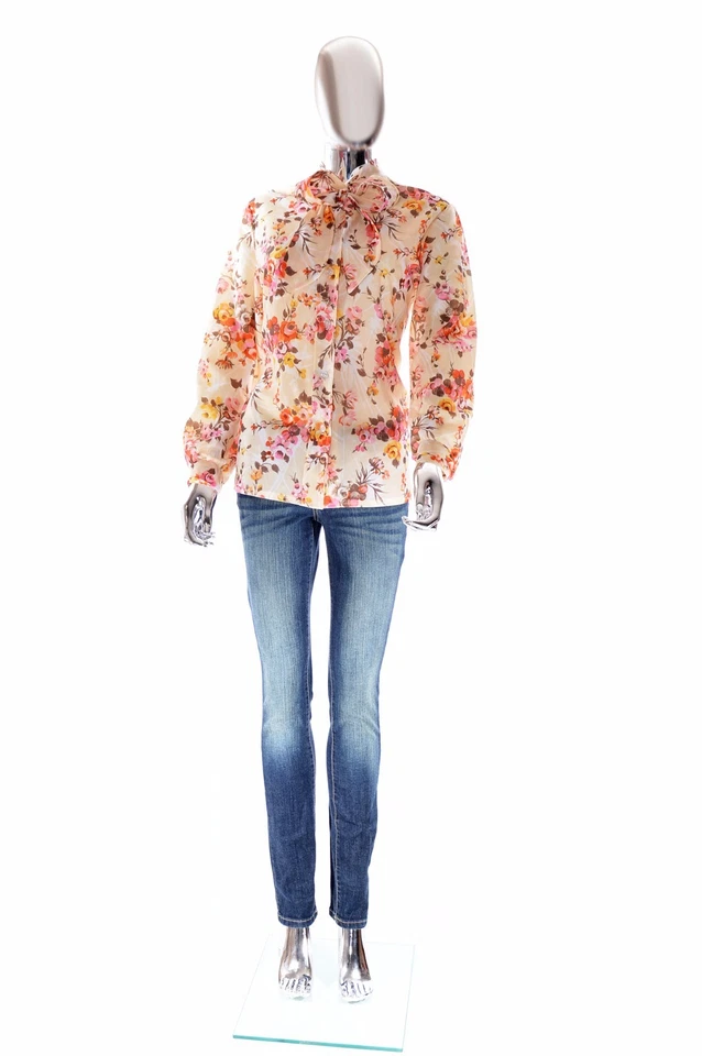 Blusa con pajarita floral multicolor vintage de moda NPC con mangas largas grande Foto 2 de 4