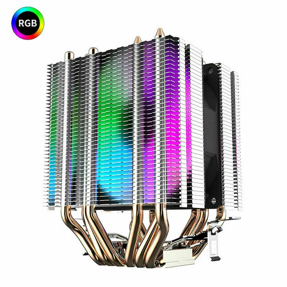 Aigo 6 Heat Pipe CPU Cooler Fan 90mm RGB PWM 3Pin SYNC Computer Heatsink For LGA - Image 2 of 4