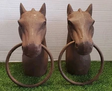 ANTIQUE CAST IRON HORSE HEAD VINTAGE HITCHING POST TOPPER - GREAT PATINA