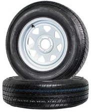 2-Pk Radial Trailer Tire Rim ST205/75R15 LRC 5 Lug 5 Center White Spoke Wheel