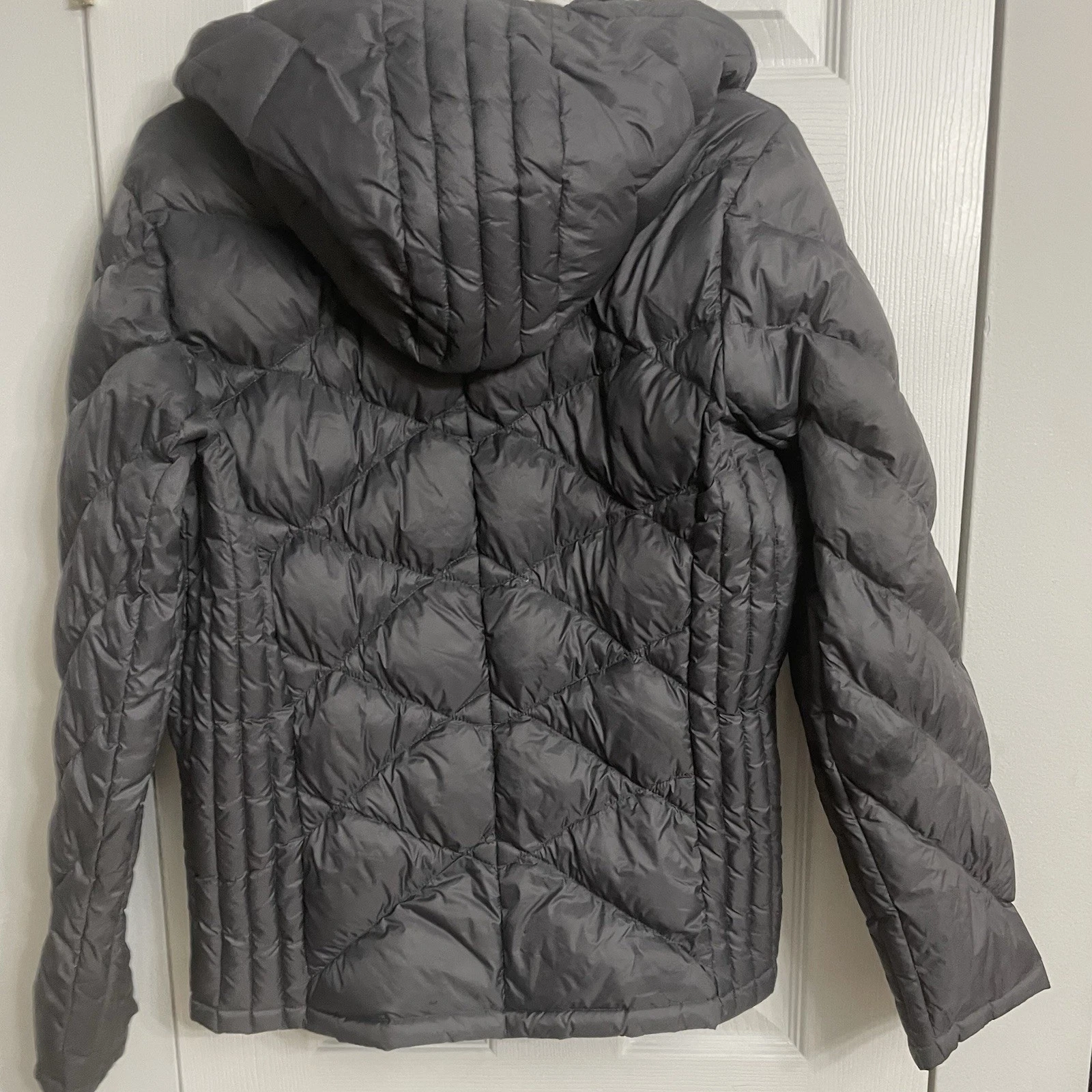 Piumino Michael Kors donna grigio puffer premium taglia large cappuccio zip intera