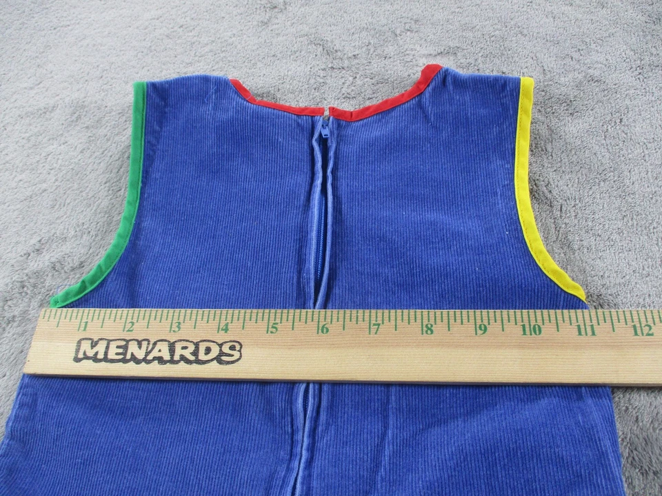 Vestido Vintage Pana Niñas 4 Azul Sin Mangas Multicolor Lazo Borde Fiesta Espalda Foto 4 de 4