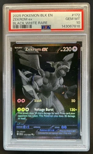 2025 Pokemon Black Bolt Zekrom ex and White Rare #172/086 PSA 10 GEM MINT