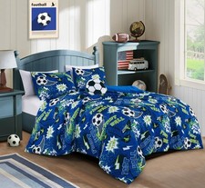 3-Piece Kids Football Soccer Bedding Comforter Set Twin Size - Soft Microfibe...