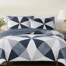Origami Pieced Prairie Patchwork 3-piece Quilt Set - Blue - King Size - 1796211