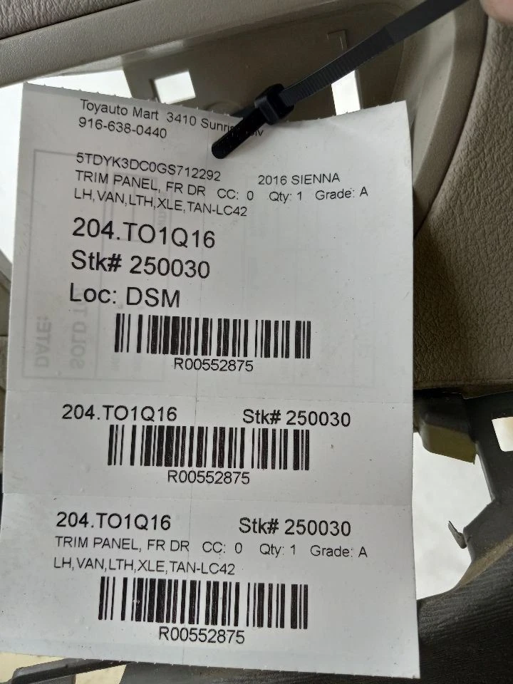 Toyota Sienna XLE 2016 panel de puerta izquierda conductor delantero bronceado-LC42 Foto 3 de 4