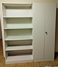 Retro - B&uuml;roschrank 2-t&uuml;rig mit Anbauregal Farbe / wei&szlig; / Ma&szlig;e ca. 210x183x45 cm