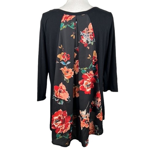 Le Lis Black Floral Boho V-Neck High Low Top Size 1X