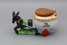 VTG Luster Ashtray Japan Ceramic Dokey Cart Ashtray w/Wood Toilet "For Ladies"