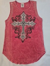 Vintage Vocal Cross Tank Top Rhinestones Y2K Made In USA Grunge Affliction Style