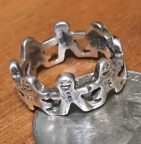 Vtg Sterling Silver Gingerbread Man Ring Size 5 Xmas Holiday Cookie Band
