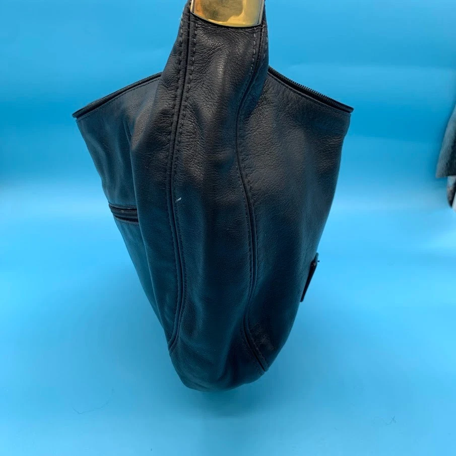 Vintage Anne Klein For Calderon Black Leather Crescent Shoulder Bag Purse - Image 4 of 4