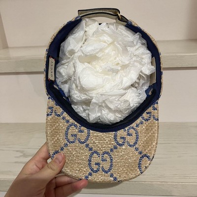 Gucci Raffia Leather Baseball Cap Blue | Used, Excellent