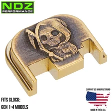 NDZ Brass Glock Gen 1-4 17 19 26 3D Engraved Grim Reaper Baby Slide Cover Plate