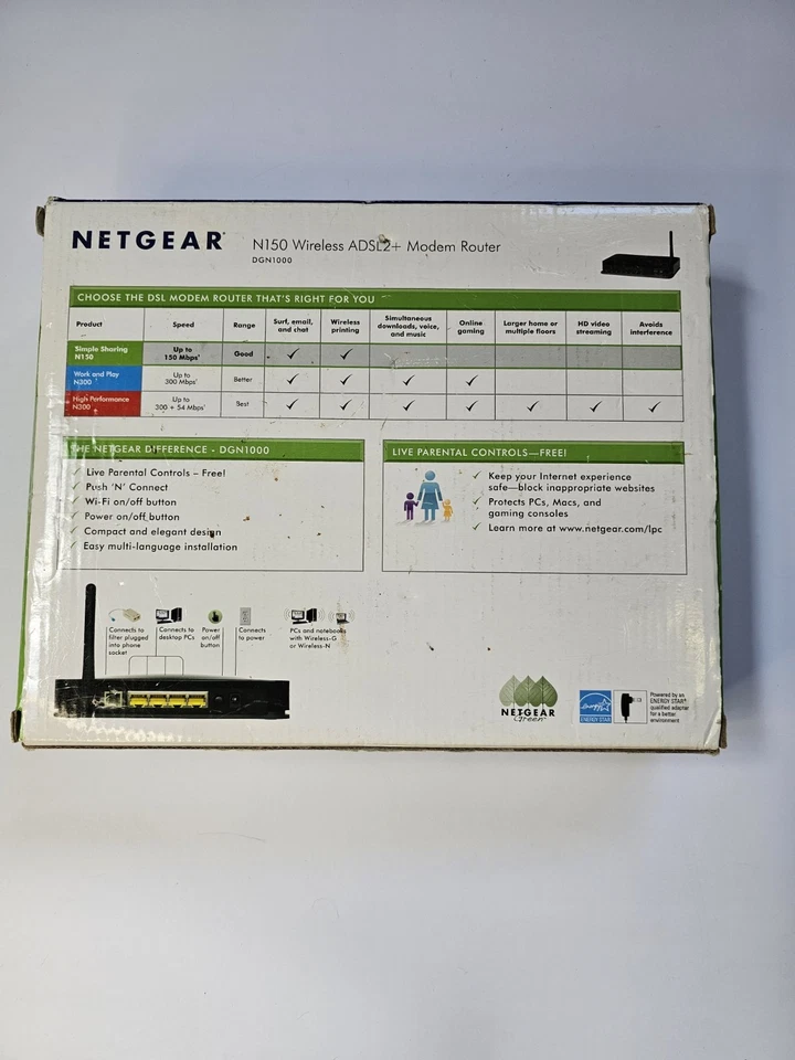 Netgear DGN1000 N150 Wireless ADSL2 + Modem Router 100NAS - Image 2 of 2