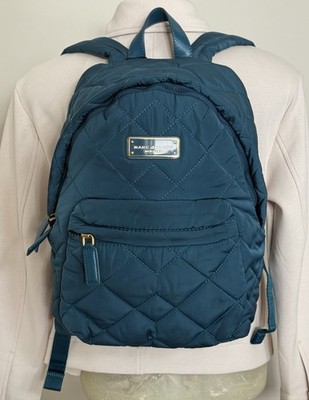 Marc Jacobs Crosby Quilted Nylon Backpack Teal Green Zip Pocket