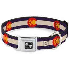 Dog Collar Bone Colorado Flag/Paw Print Medium 11-16.5"