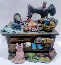 🔥Vintage 1998 Popular Imports Inc Sewing Table Keepsake Trinket Box Whimsical