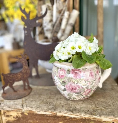 Pflanztasse Blumentopf Übertopf Landhaus Keramik Deko Vintage Garten - Bild 1 von 4