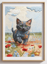 Royal ink Smith Kitty Cat Embroidered Print Wall Art 3D on Canvas