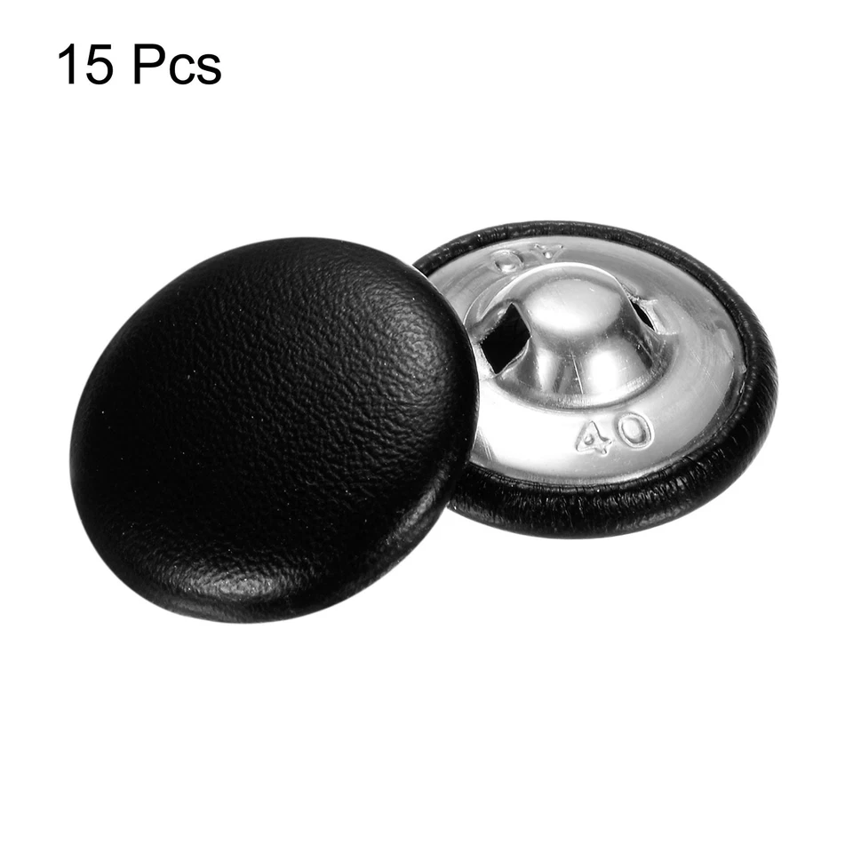 15 Stück Lederüberzogene Knöpfe,25mm,Metall,rund,zum Nähen,Schwarz - Bild 3 von 4