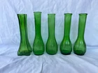 Set of 5 VINTAGE Emerald Green Glass Floral Bud Vases - Art Deco - 1970's