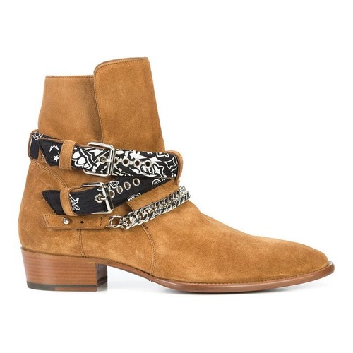 British Men Real Suede Leather Chains Buckles Chelsea Boot Pointy Toe Cuban Heel - Picture 8 of 8