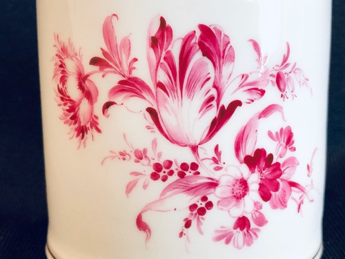 Hochst Teedose handbemalt Porzellan himbeerfarben floral neu - Bild 2 von 12