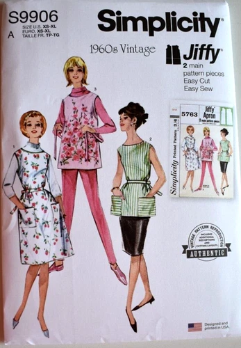 SIMPLICITY PATTERN 9906 APRONS  RETRO 60S  MISSES SIZES XS S M L XL  UNCUT