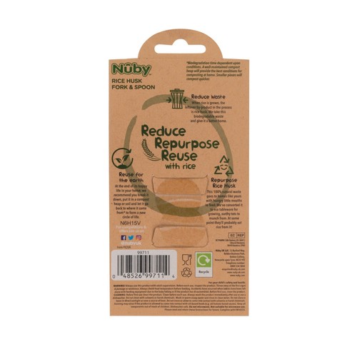 Nuby Eco Rice Husk Spoon & Fork Set - Earth Friendly - Dishwasher Safe -BPA Free - Picture 7 of 9