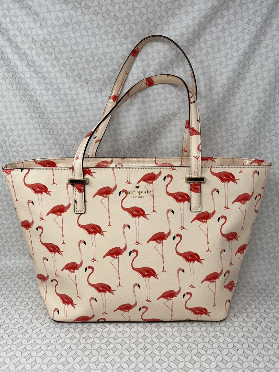 Kate Spade Flamingo Grainy Small tote bag purse zipper top