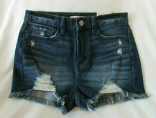 Ladies "SO" Size 3/26W, Blue, High Rise Destructed Frayed Hem Curvy Mom Shorts