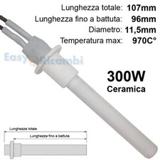 Candeletta ceramica 300W resistenza accensione stufa a pellet lunga 107mm MCZ