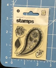 Basic Grey Clear Stamps Leaves / Paisley , Flower 4pc Brand New
