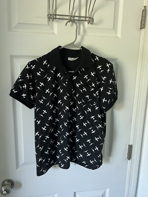 WRIGHT BROS Airplane Aviation Polo Shirt Black White Planes By Sportys Small
