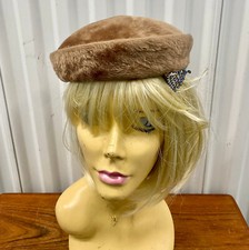 Vintage Faux Fur Pill Box Style Hat Brand New York Diamante Decoration