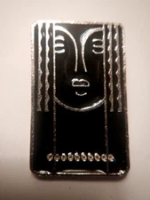 RITZ Pewter Modernist Enamel Woman Face Brooch Pin Pendant Minimalist Abstract
