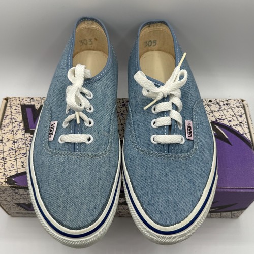 Vintage 1990 Vans INDIGO DENIM NAVY FOXIN Deck Shoes Mens 6 Made USA IN BOX RARE - Picture 1 of 15