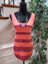 Mng Women's Orange Striped 100% Viscose Sleeveless Scoop Neck Dress Size S