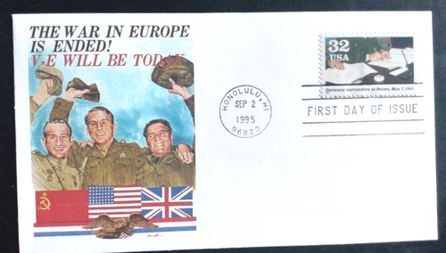 WW2 GERMANY SURRENDERS  1995 50TH ANNIV V-E DAY  FLEETWOOD CACHET FDC UNADDR