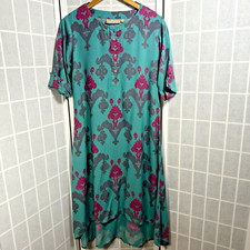 Utsa Kurta Dress Womens Large Green Floral Midi Tunic Boho Ethnic Resort Style
