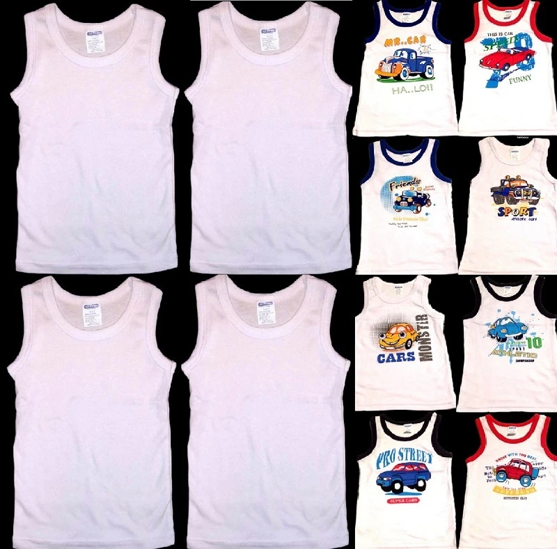 4pk Boys Tank Top White Color Ribbed Undershirts Infant Toddler Kids Underwear - Image 2 of 4