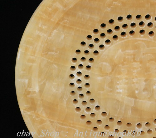 19" Natural Yellow Jade Carving “ 招财进宝 ” wealth Byobu Screen Folding screen - Picture 4 of 12