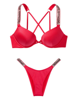 Victoria's Secret BOMBSHELL Push Up SWIM SET rhinestones shine brazilian logo 