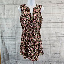 Gap Womens Dress Sz Small Black Pink Floral Sleeveless Elastic Waist
