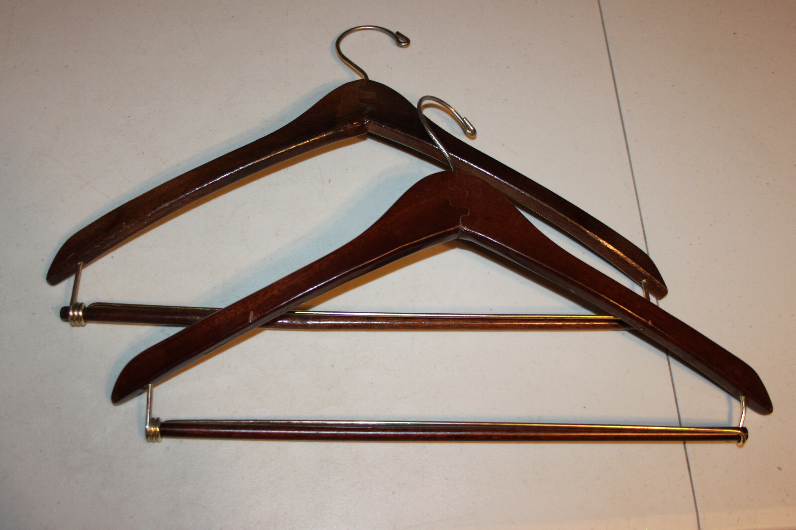 Lot of 5 Dark Wood Suit Hangers, Coat, Pant Hangers. Set of 5 Wooden