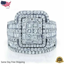 Women Luxury Silver Plated Rings Engagement Jewelry Size 6-10 Lab-Created